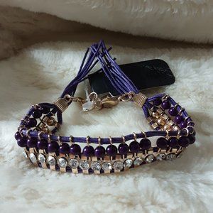 BOHO Purple Rhinestone/Bead Bracelet NWT